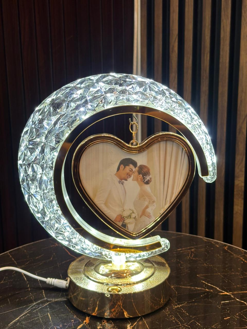Luxury Moon LED Photo Frame – Custom Heart Hanging Light Gift