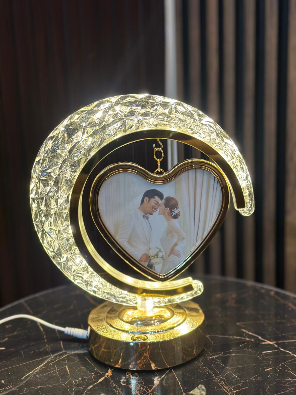 Luxury Moon LED Photo Frame – Custom Heart Hanging Light Gift